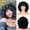 Wigs Short Hair Afro Curly Wig With Bangs Loose Synthetic Cosplay Fluffy Shoulder Length Natural Wigs For Black Women Dark Brown 14"