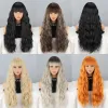 Perucas longas loiras onduladas em perucas sintéticas para mulheres, perucas de cabelo natural amarelo com franja resistente ao calor Cosplay lolita diariamente cabelos encaracolados