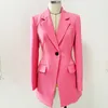 Damespakken Hoge Kwaliteit Lente Herfst Blazer 2024 In Bovenkleding Vrouwelijke Roze Silhouet Trechter Taille Een Knop Halflange Lengte