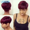 Lekker Colored Short Straight Bob Pixie Human Hair With Bangs For Women Brazilian Remy Non Lace Burgundy Red 240401