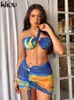 Kliou Hawaiian Beach Two Piece Set Women Summer Swimming Wrapped ChestShirring Hip Skirt Matching Outfit Girls Coordinates 240329