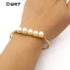 Bangles WTB486 Natural Freshwater Pearl Bracelet pearl wire wrapped bangle Gold Electroplated Bangle Fashion Woman Jewelry