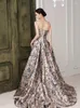 Party Dresses Luxury Printed Satin Evening With Train Strapless Long Women Formal Gowns Celirty For Red Carpet RU151