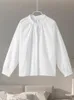 Reine Baumwolle Casual frauen Weißes Hemd Lose Solide Einreiher Oneck Büro Shirts Weibliche Langarm Top Bluse Frühling 240322