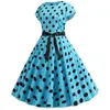 Party Dresses Women Vintage 1950s 60s Polka Dot Print High Waist A-line Swing Dress Retro Short Sleeve With Belt Evening Prom