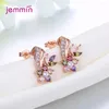 Stud Earrings Luxury Rose Gold Color 925 Sterling Silver Sweet CZ Zircon Ear Studs Women Brincos