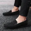 Casual Shoes Men Black Suede Leather Loafers Slip On Lazy Driving Moccasin Soft Comfort Summer Flats Size47
