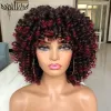 가발 14 "Afro Kinky Curly Wigh with Bangs Synthetic Short Cosplay Fluffy Shoulder Lenght 가발