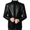 Men's Jackets Men Faux Leather Jacket Motorcycle With Stand Collar Thick Warm Lining Windproof Design For Autumn