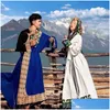 Ethnic Clothing Traditional Couple Print Robe Gown Thick Winter Warm Tibetan Robes Dress Chinese Style Lovers Performance Costumes Dro Dhttf
