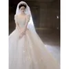 2024 Sparkle Wedding Dresses Ball Gown Long Sleeve Tulle Boho Wedding Gowns glaring Vestido De Noiva Pearls Backless Bohemian Bride Plus Size Princess Bridal Gowns