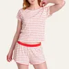 Hemkläder Kvinnors sommarpyjama sätter Sweet Loungewear Set Flower Heart Print Kort ärm T-shirt-knapp Shorts Sleepwear Pyjamas