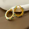 Boucles d'oreilles créoles en laiton, pierre naturelle, perles à la main, Turquoise, bijoux de fête pour femmes, style Boho, robe de spectacle en T, piste Rare, tendance coréenne et japonaise