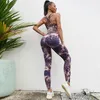 Sömlös tie-färgad yoga sätter Sports Fitness High midja höften Raise Pants Cutout Bra kostym Träningskläder Gym Leggings Set för Women240325
