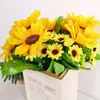 Flores decorativas de seda amarela girassol artificial realista haste longa falso decoração de casamento simulação flor decoração de mesa
