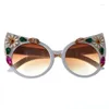 Lunettes De Soleil 2024 Diamant Dames Marque Designer Lunettes De Fête Strass Saison Fleur Lunettes Lunette De Soleil Femme