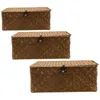 Storage Bags 3 Pcs Home Accents Decor Woven Baskets Lids Makeup Organizer Portable Case Seaweed Rustic Bins