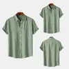 Camisas casuais masculinas cor sólida camisa masculina elegante colarinho de lapela verão com design sem costura tecido elástico respirável para escritório