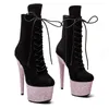Chaussures de danse Leecabe rose paillettes 17CM/7 pouces avec bottes à plateforme à talons hauts en daim bottes à bout fermé