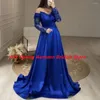 Robes de soirée élégantes bleu Royal, épaules dénudées, paillettes scintillantes, plissées en Satin, ligne A, longue robe de mariée pour femmes, 2024