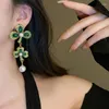 Baumelnde Ohrringe, große grüne Kristallperlen-Blume für Damen, Party-Accessoires