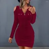 Casual Dresses Women Sticked Dress Elegant V Neck With Off Shoulder Design Slim Fit Mante For Fall Winter Women's Commute Mini