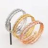 Bangles Designer Style Femmes Lady Plated Gold Color Paramètres Full Cumbic Zircon Snakelike Elastic Double Circle Bangle Bracelet