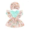 Kleidungssets 0-18m geborene Kindermädchen Sommerkleidung Kurzarm Strampler Druck Hosentender Kleid Hut Baby Ostern Outfits