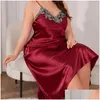 Vêtements de nuit pour femmes Y dentelle Applique longue robe de nuit femme robe de maison robe de nuit en satin grande taille XL-5XL livraison directe vêtements sous-vêtements Dhjbg