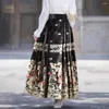 Jupes Style ancien jupe élégante Vintage chinois Ming femmes Maxi avec imprimé floral taille haute Seft cravate plissée pour Hanfu