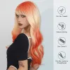 Perucas laranja loira ombre perucas sintéticas longas perucas coloridas onduladas com franja para mulheres ondas corpora