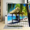 Shower Curtains Summer Day Seaside Vacation Curtain The Sea Sandy Beach Coconut Tree Bridge Natural Scenery With Hook Bathroom Use Suit