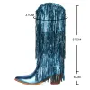 Boots Vintage Femmes Bottes de glands Chaussures 2023 Fringe Talons du milieu Western Cowgirl Boots Fashion Slipon Point