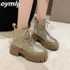 Botas Full Sky Star Water Diamond Women's Boots 2023 Autumn/Winter New Baixa Baixa Cabeça Redonda Cabeça Grosta Lace em Botas ao ar livre