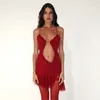 Robes décontractées Sexy évider imprimé Mini pour les femmes été élégant Spaghetti rayé mince robe de soirée tenues de club de soirée 2024