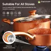 Ensembles de batterie de cuisine Clockitchen antiadhésif - 6 pièces casseroles et poêles en cuivre couleur induction cuisine cuisson avec saucepa à frire