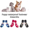 Hundebekleidung 4 Stück süße Haustierschuhe Gummi-Baumwollsocken wasserdichte rutschfeste Regen-Schneestiefel Schuhe für Welpen kleine Katzen Hunde