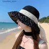 Szerokie brzegowe czapki wiadra kapelusze damskie wiosna koronkowa fisherman kapelusz mała twarz efekt oddychający krem ​​przeciwsłoneczny UV Ochrona Odłączona składana na zewnątrz duża L240402