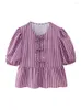 Bluzki damskie Aonibeier Y2K Bow związany pusty lampard druk dla kobiet bluzka 2024 Summer Short Sleeve Slim Shirt Dame Crop Top