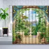 Shower Curtains European Style Landscape Curtain Sets Flowers Plants Waterfall Spring Scenery Wall Decor Bathroom Bathtub Screen