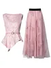 Robes de travail ZJYT été broderie maille jupe haut costume femmes robe ensembles rose tenue de fête 2 pièces Conjuntos De Falda Ensembles Jupes Robes