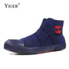 Casual Shoes YIGER Men's Vulcanized High-top Flats Black Leisure Spring 2024 Male Sneakers Canvas