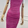 Casual Dresses 2024 Arrival Top Quality Women Party Rose Red Sleeveless Diamonds Bodycon Clothes For Summer
