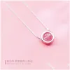 Chains Foyuan Sier Color Sweet Stberry Crystal Necklace Valentines Day Jewelry Pink Drop Delivery Necklaces Pendants Dhqck