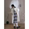 Xgoth – robe de travail Chic, ensemble deux pièces, col en v, carreaux, droite, tricotée, manches longues, chemise inférieure, mode coréenne