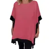 Blusas femininas femininas em torno do pescoço longo topo solto ajuste camiseta elegante verão casual topos com mangas batwing bloco de cor para streetwear