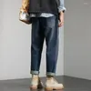 Calças de brim masculinas baggy homem reto calças de cowboy com bolsos streetwear carga elegante kpop algodão luxo 2024 tendência