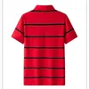 Men's Polos Summer Turn-down Collar Stripe Pullover Solid Color Button Contrasting Short Sleeve Polo T-shirt Casual Fashion Loose Tops