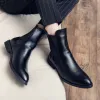 Boots Concise Elastic Band Slipon City Men Businesss Boots Luxury Mid Calf Leather Chelsea Boots Dress Boots Ankle Boot FREE SHIPPING