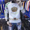 T Mens Sweater Shirts Heavy Industry Embroidered Crown European Long Sleeve T-Shirt Round Neck Bottoming -Shirt